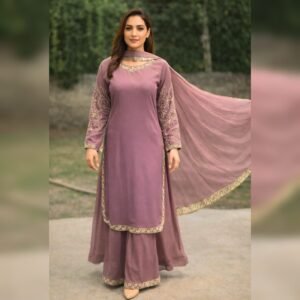 NS A000C15 - 3PC Long Shirt and Lehenga Embroidery Chiffon Suit