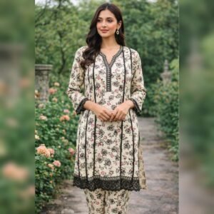 NS A000C23 Printed 3PCs Cotton With Lace Work Suit
