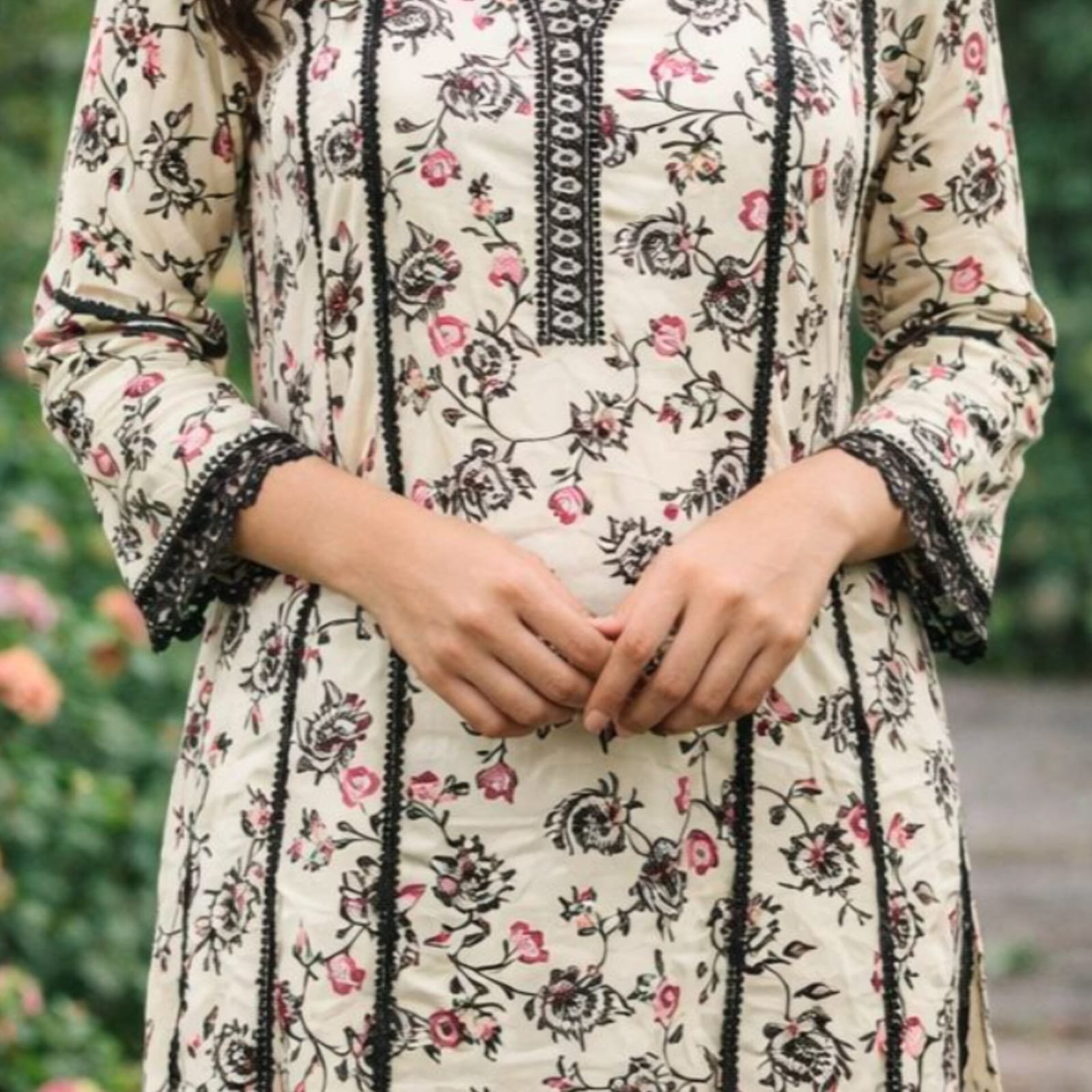NS A000C23 Printed 3PCs Cotton With Lace Work Suit Dupatta Chiffon - Image 3